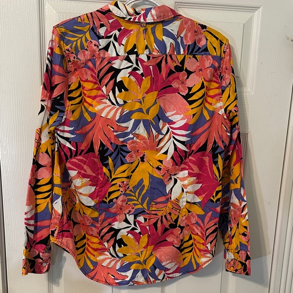 Ruby Rd Tropical Fern Print Wrinkle-Resistant Button-Front Top Size 14 - Picture 2 of 3